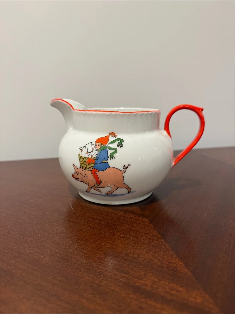 Vintage Victoria China Creamer Pitcher with Red Trim and Handle